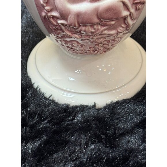 Vintage Hull Fan Vase #50 White Maroon Gazelle Deer  Scalloped Top - Picture 6 of 10